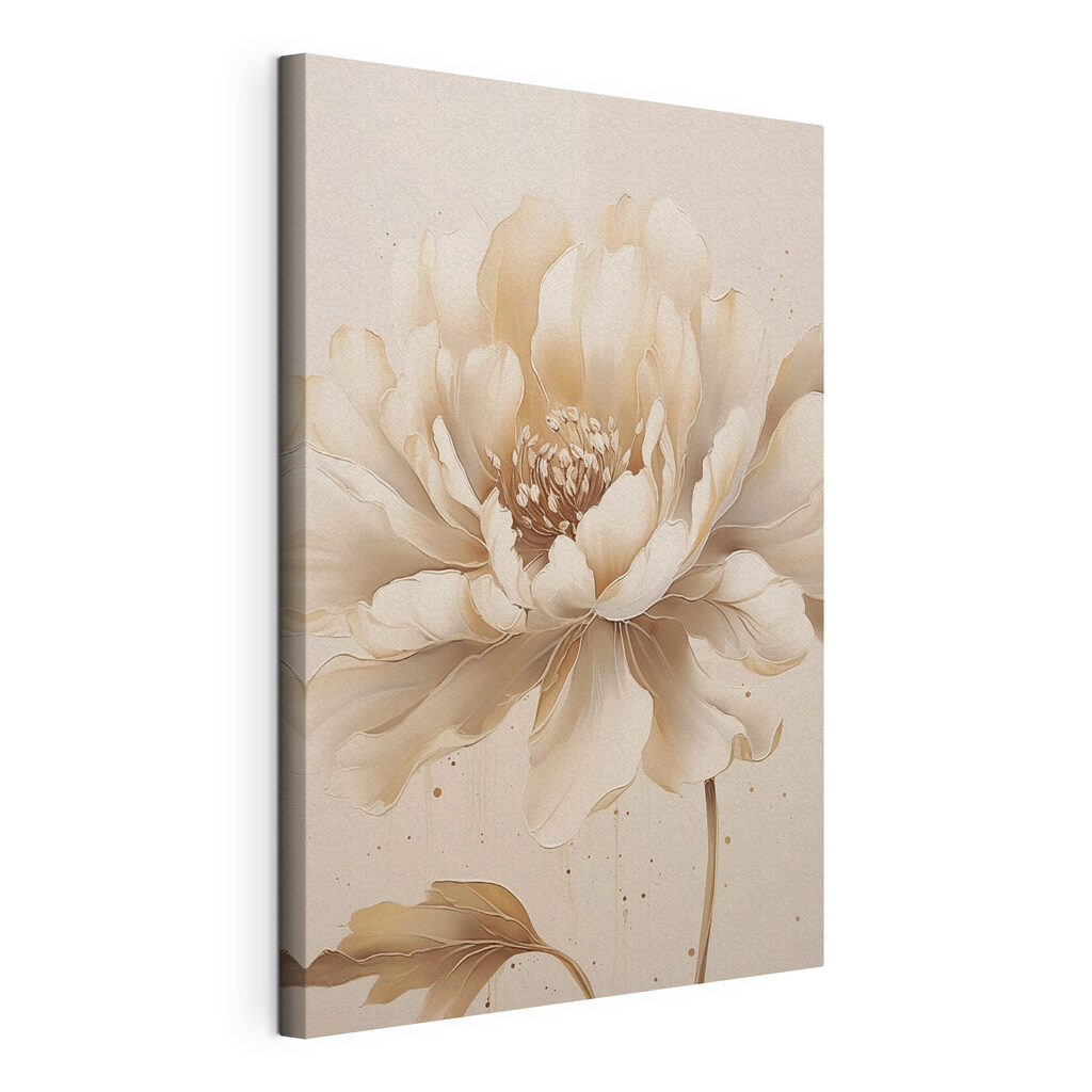 Pivoine beige à l’encre, toile tendue et bord enveloppé