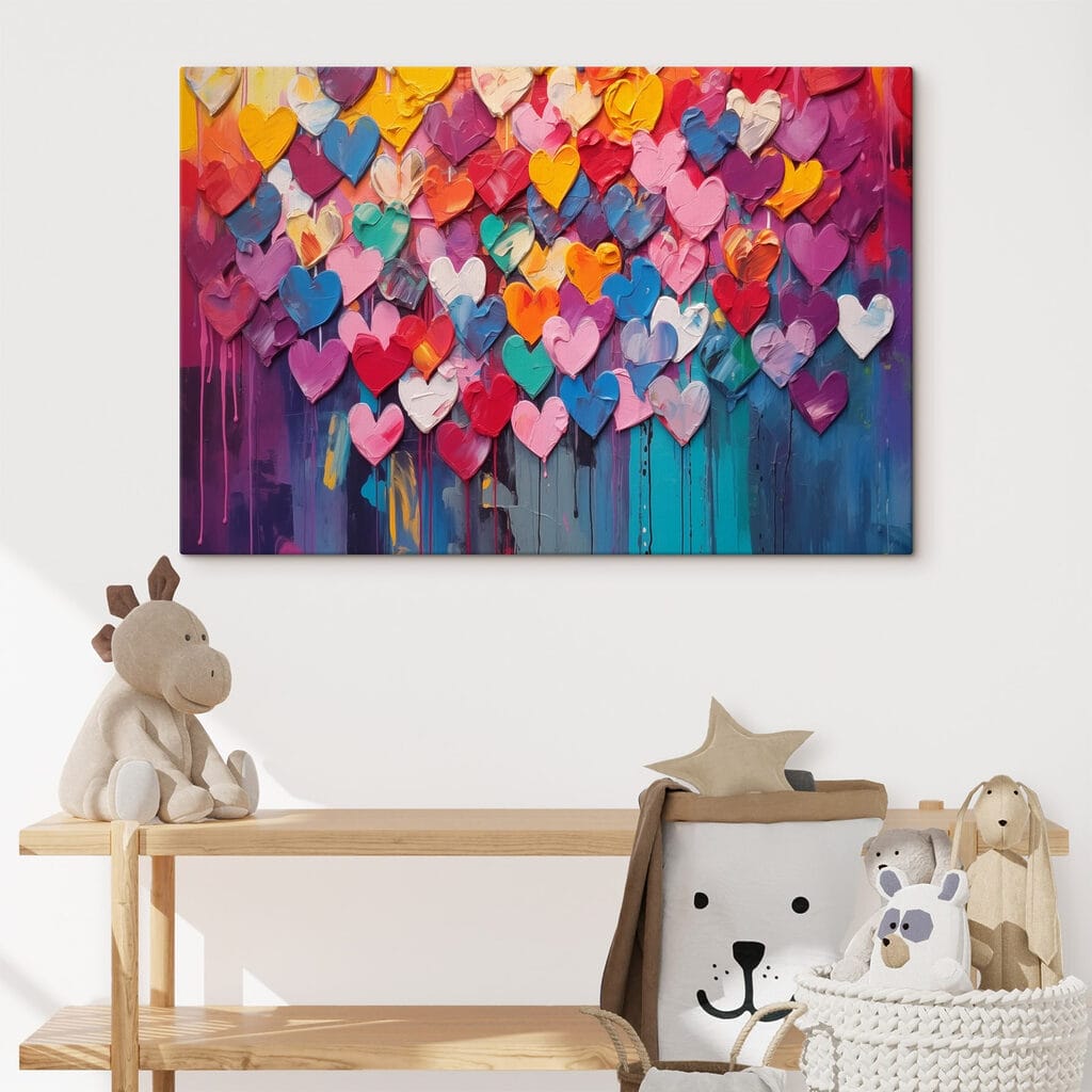 Pluie de cœurs colorés — intérieur 1