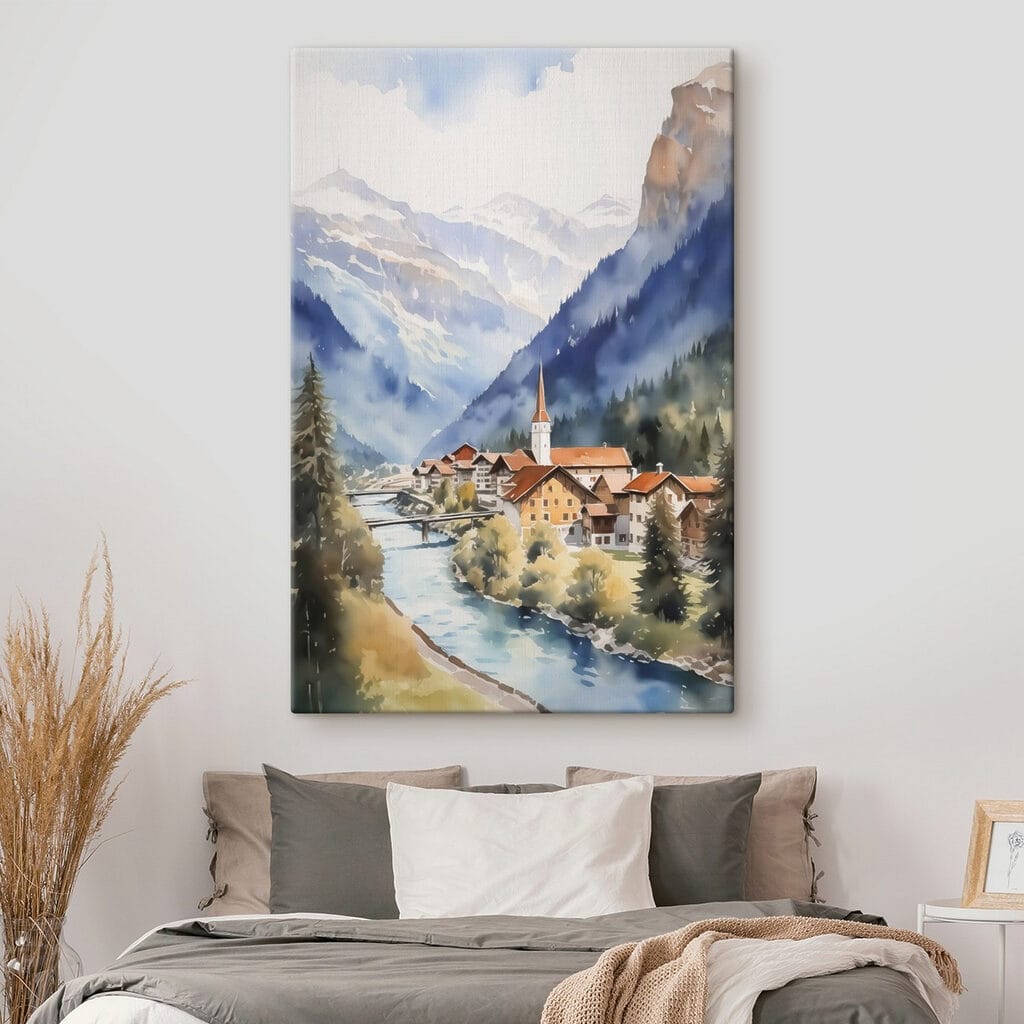 Village alpin et rivière — intérieur 2