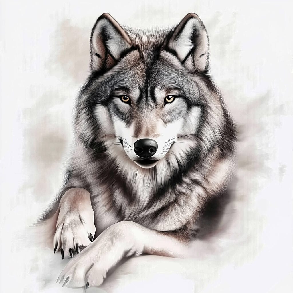 Loup aux pattes tendues — motif complet