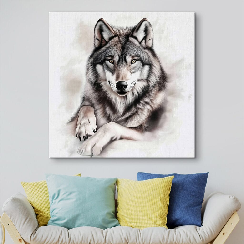 Loup aux pattes tendues — intérieur 2