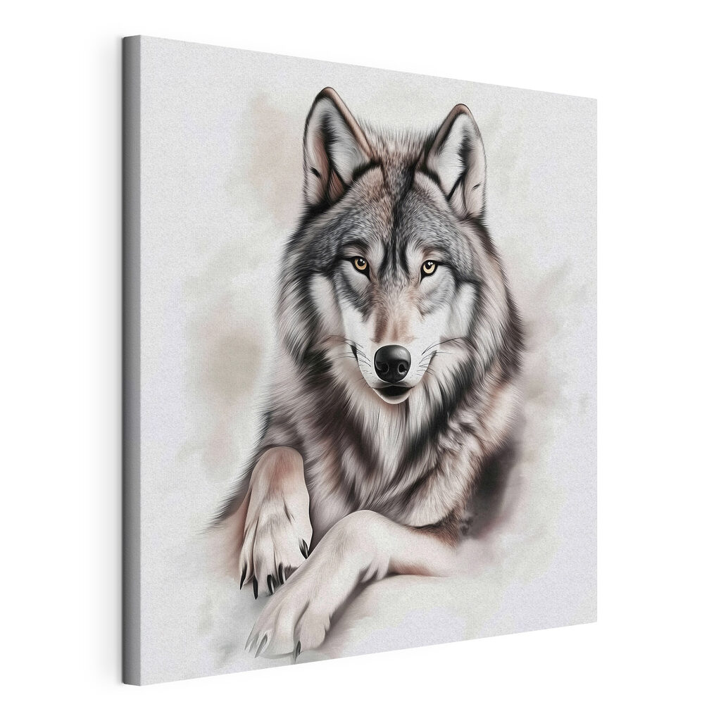 Loup aux pattes tendues, toile tendue et bord enveloppé