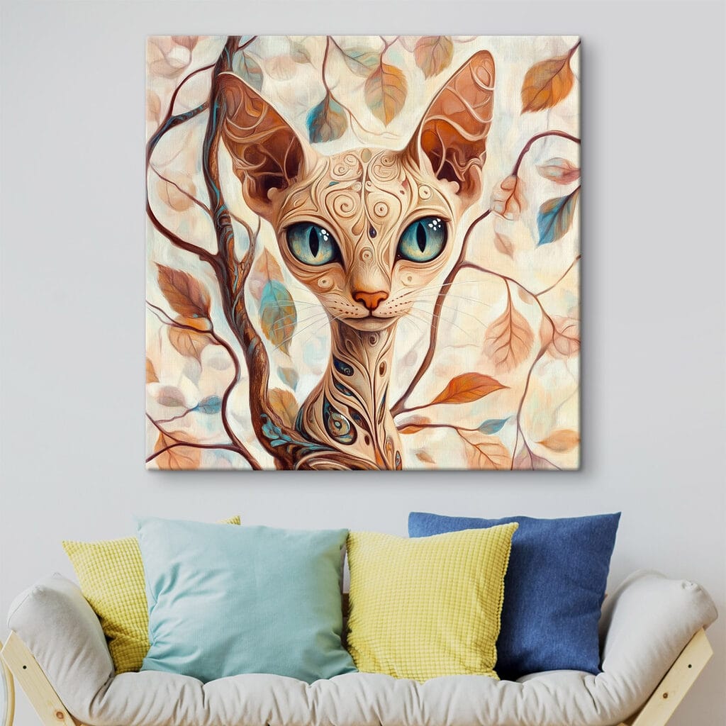 Chat et feuilles d’automne dans un intérieur