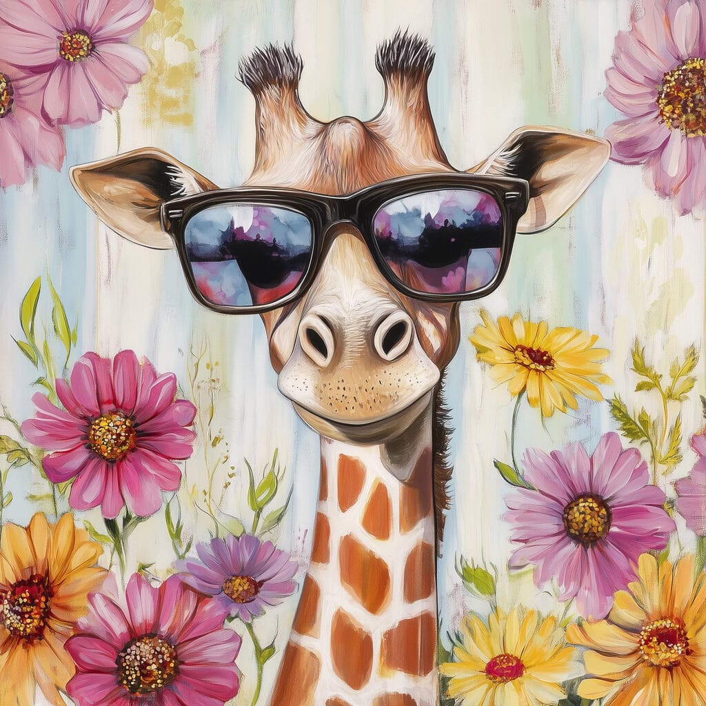 Girafe parmi les fleurs — motif complet