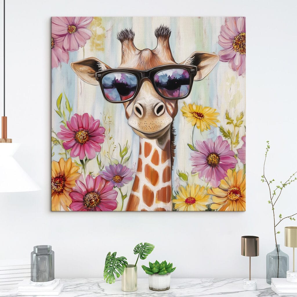 Girafe parmi les fleurs — intérieur 1