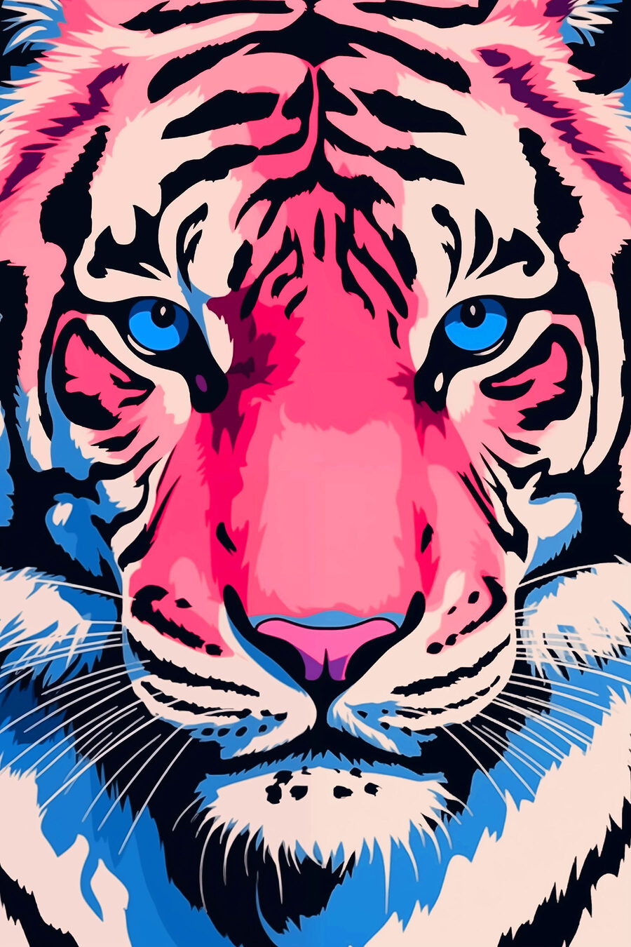 Tigre rose et bleu — motif complet