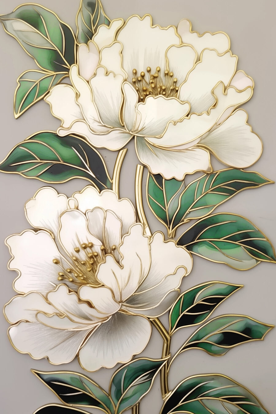 Fleurs crème cernées d’or — motif complet