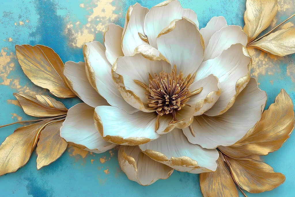 Fleur crème sur turquoise — motif complet