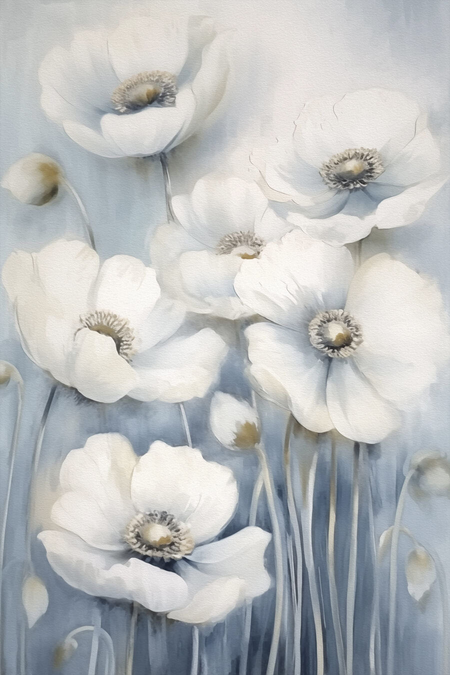 Fleurs blanches élancées — motif complet