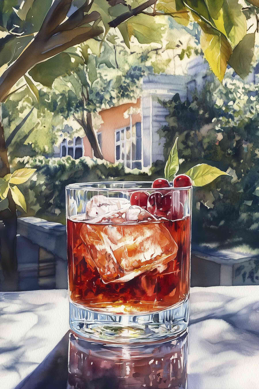 Cocktail sombre au jardin — motif complet