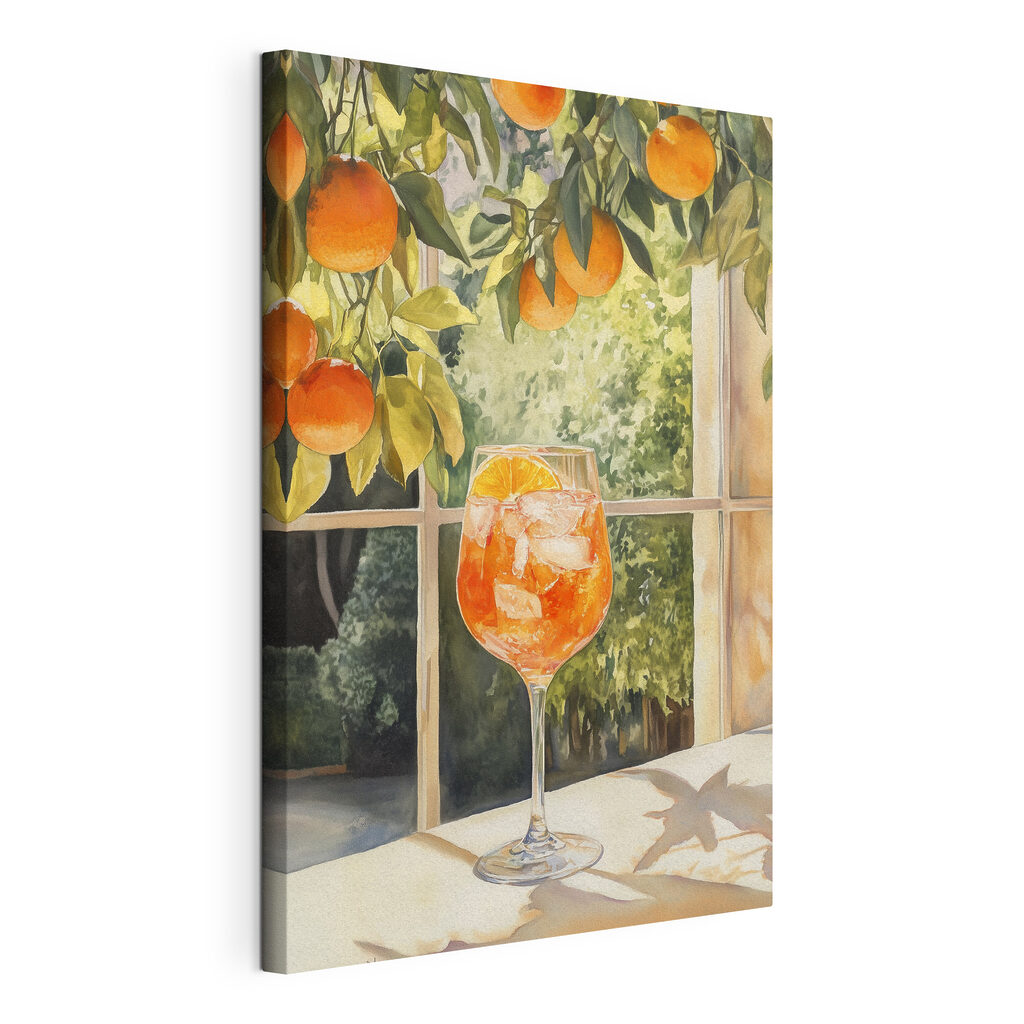 Spritz sous les orangers, toile tendue et bord enveloppé