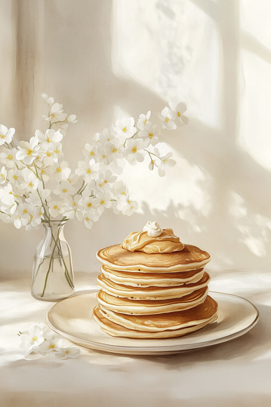 Pancakes et fleurs blanches — motif complet