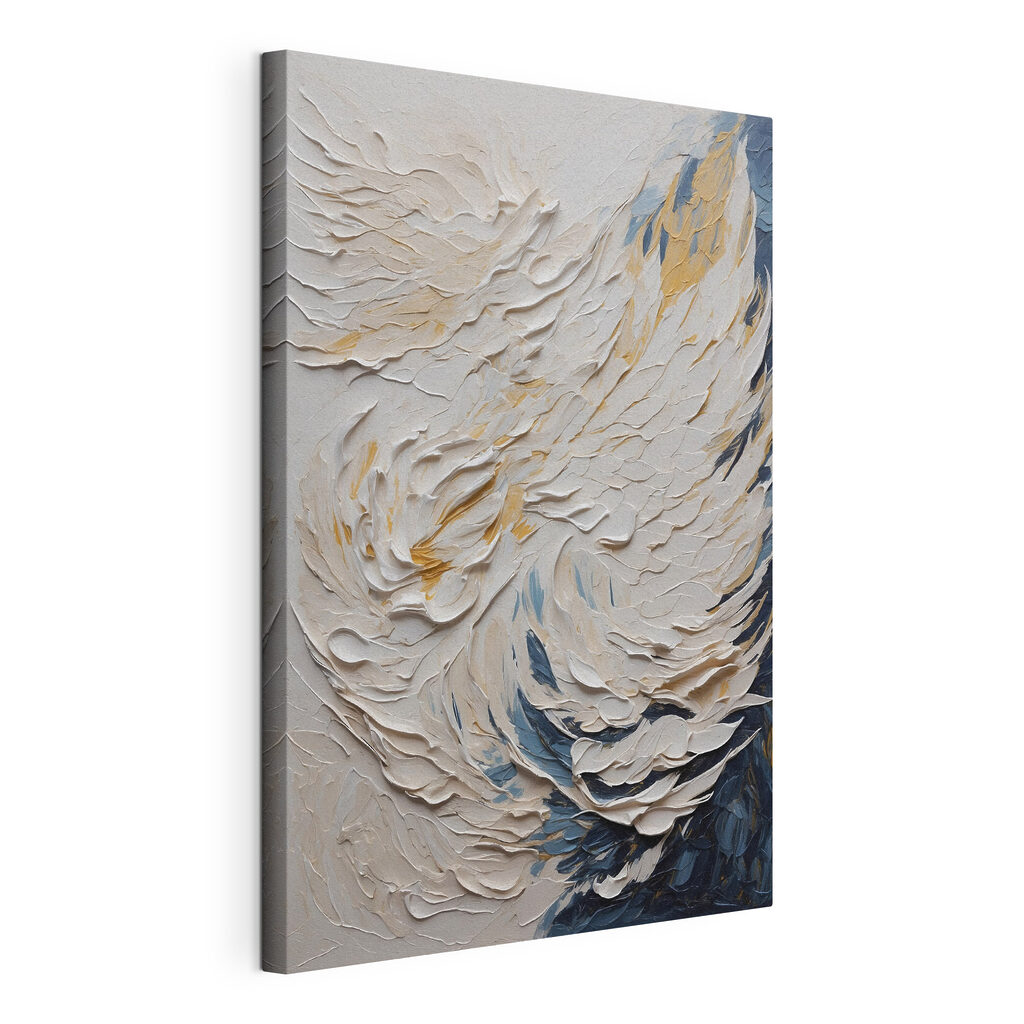 Coulée blanche et bleue, toile tendue et bord enveloppé