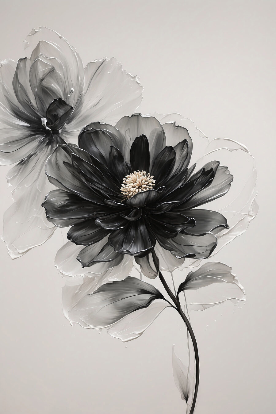 Fleur noire, gris fumée — motif complet