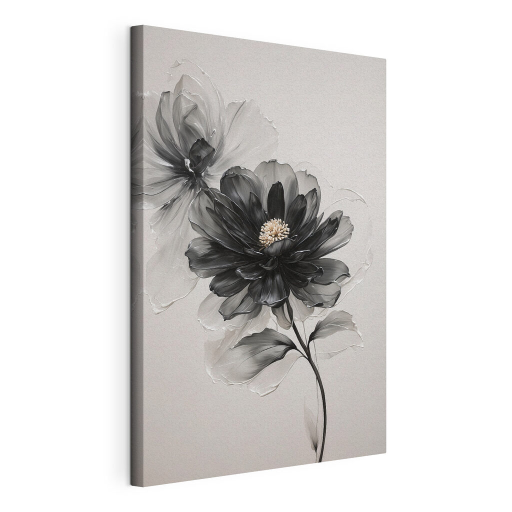 Fleur noire, gris fumée, toile tendue et bord enveloppé