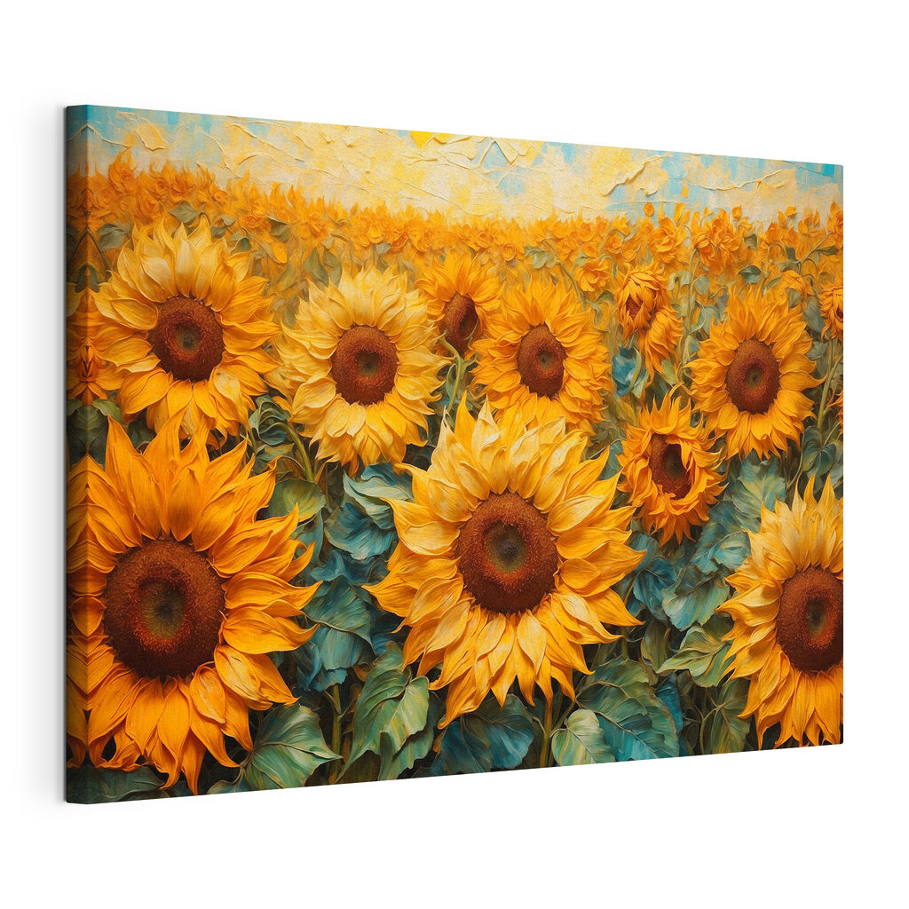 Tournesols jusqu’à l’horizon, toile tendue et bord enveloppé