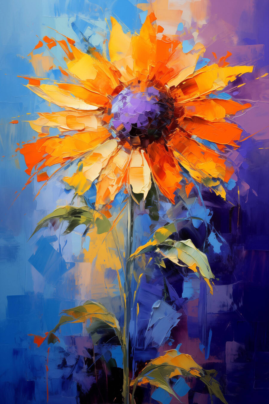Tournesol et touches cobalt — motif complet
