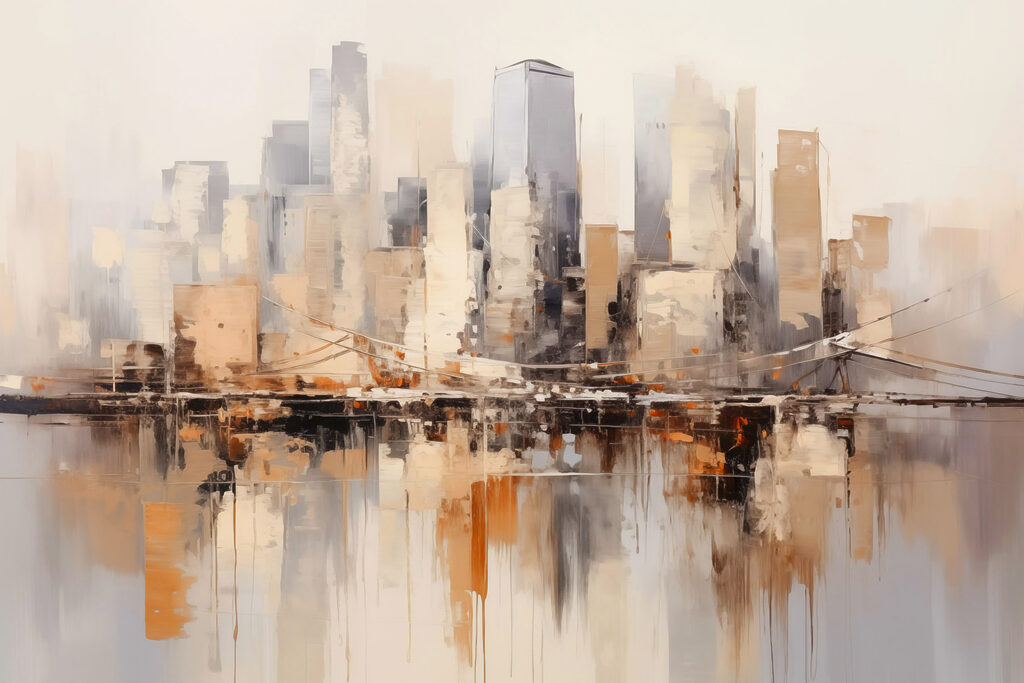Ville en reflets chauds — motif complet