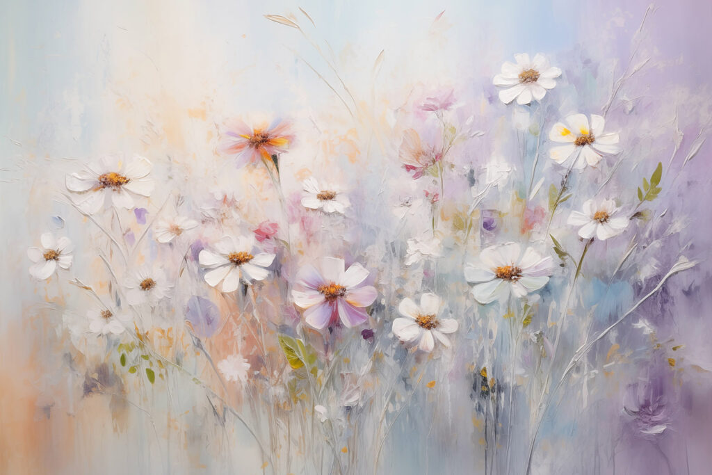 Marguerites et touches lilas — motif complet