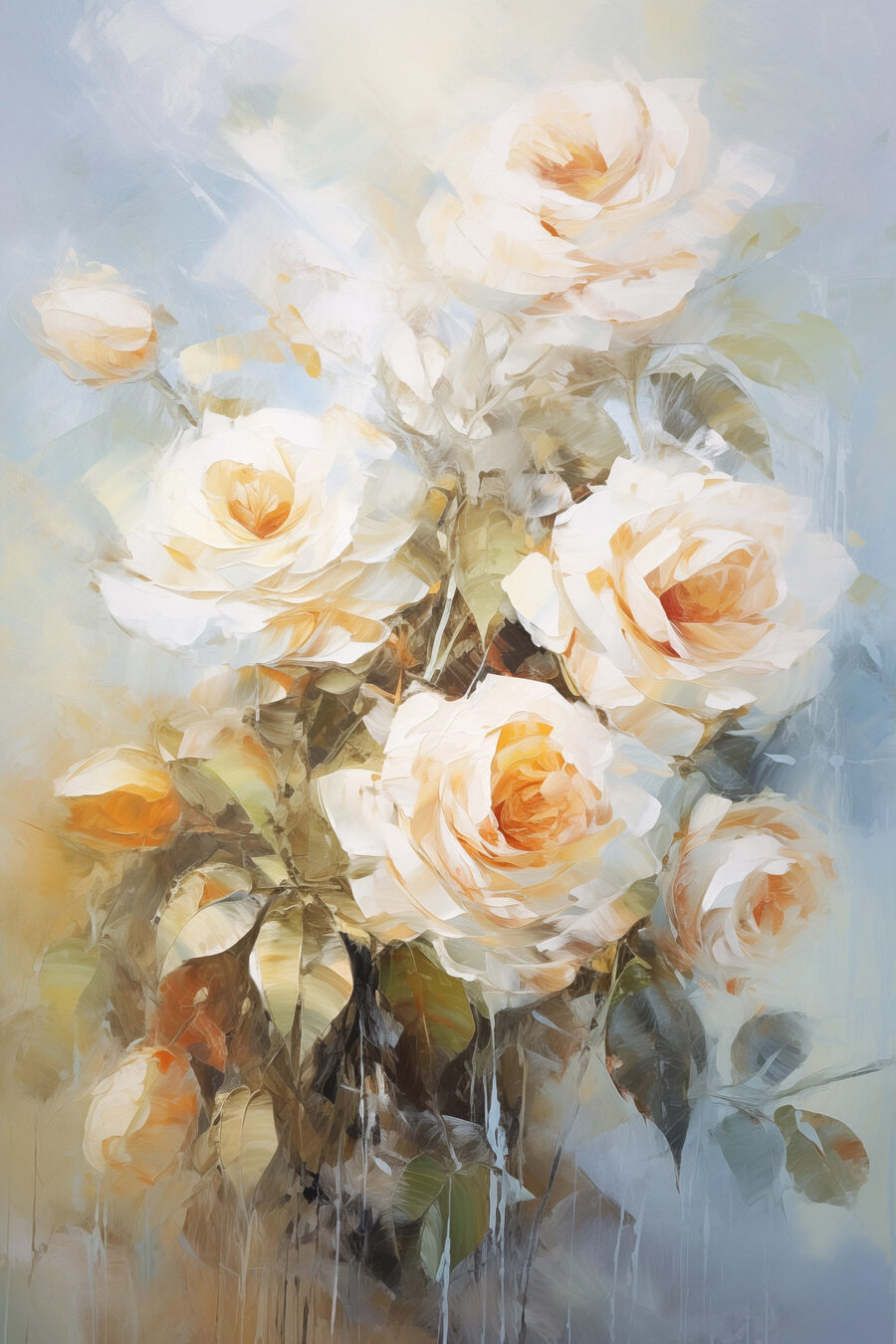 Roses crème, traits colorés — motif complet