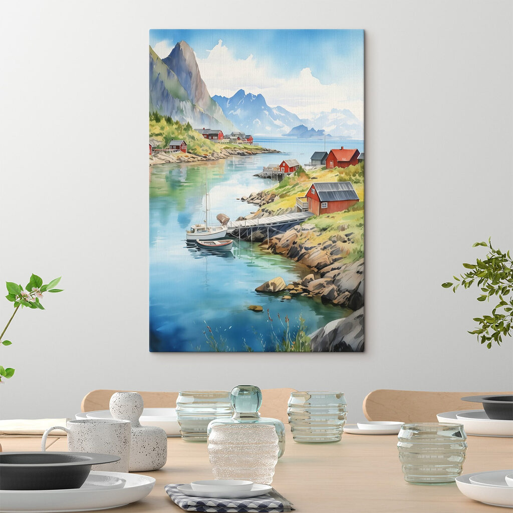 Maisonnettes rouges et montagnes — intérieur 1