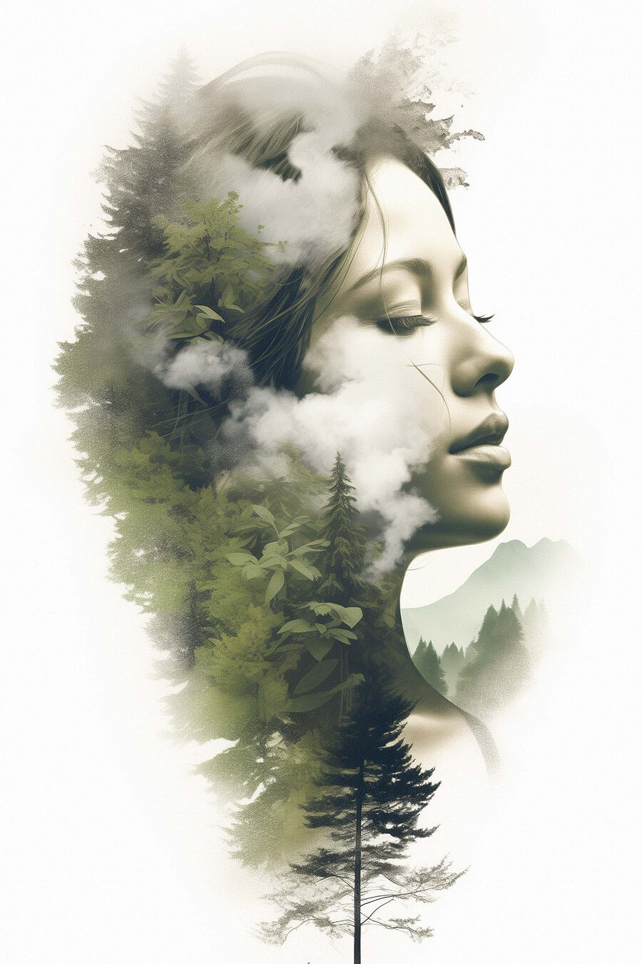Profil dans la brume — motif complet