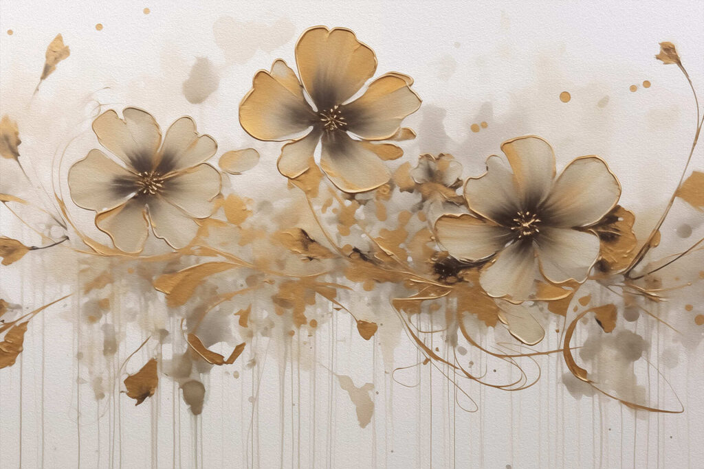 Fleurs mordorées et volutes — motif complet