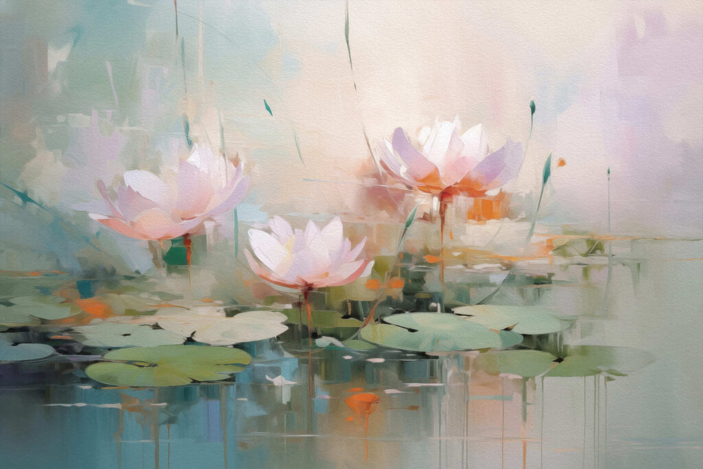 Nymphéas roses, lumière pastel — motif complet
