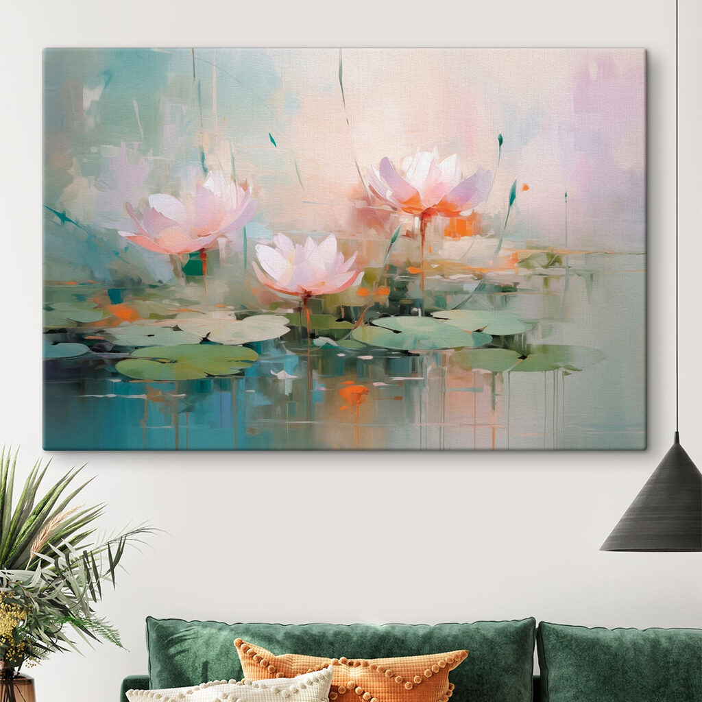 Nymphéas roses, lumière pastel — intérieur 2