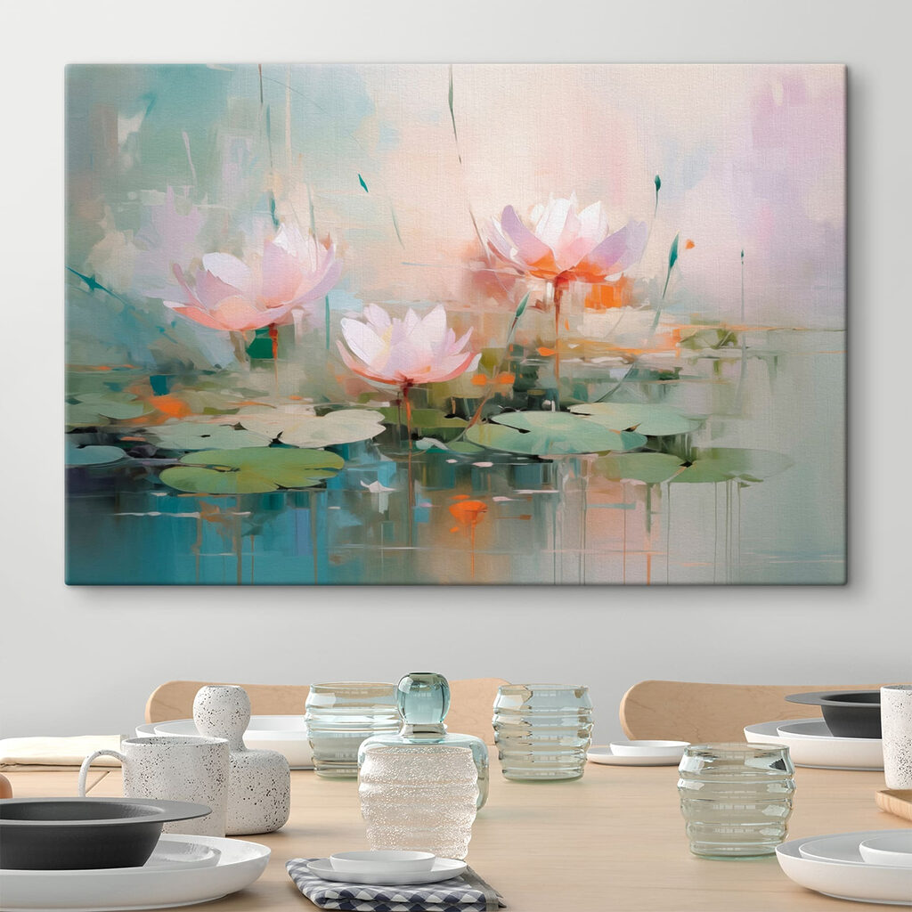 Nymphéas roses, lumière pastel dans un intérieur