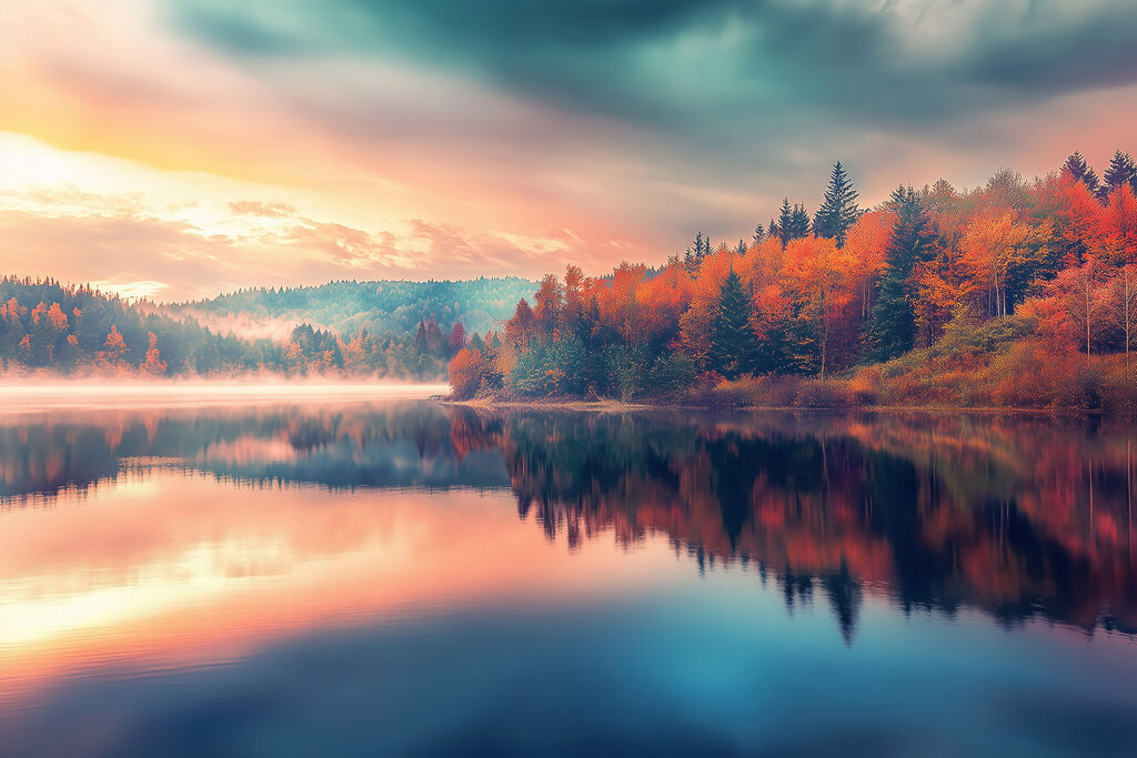 Lac d’automne miroitant — motif complet