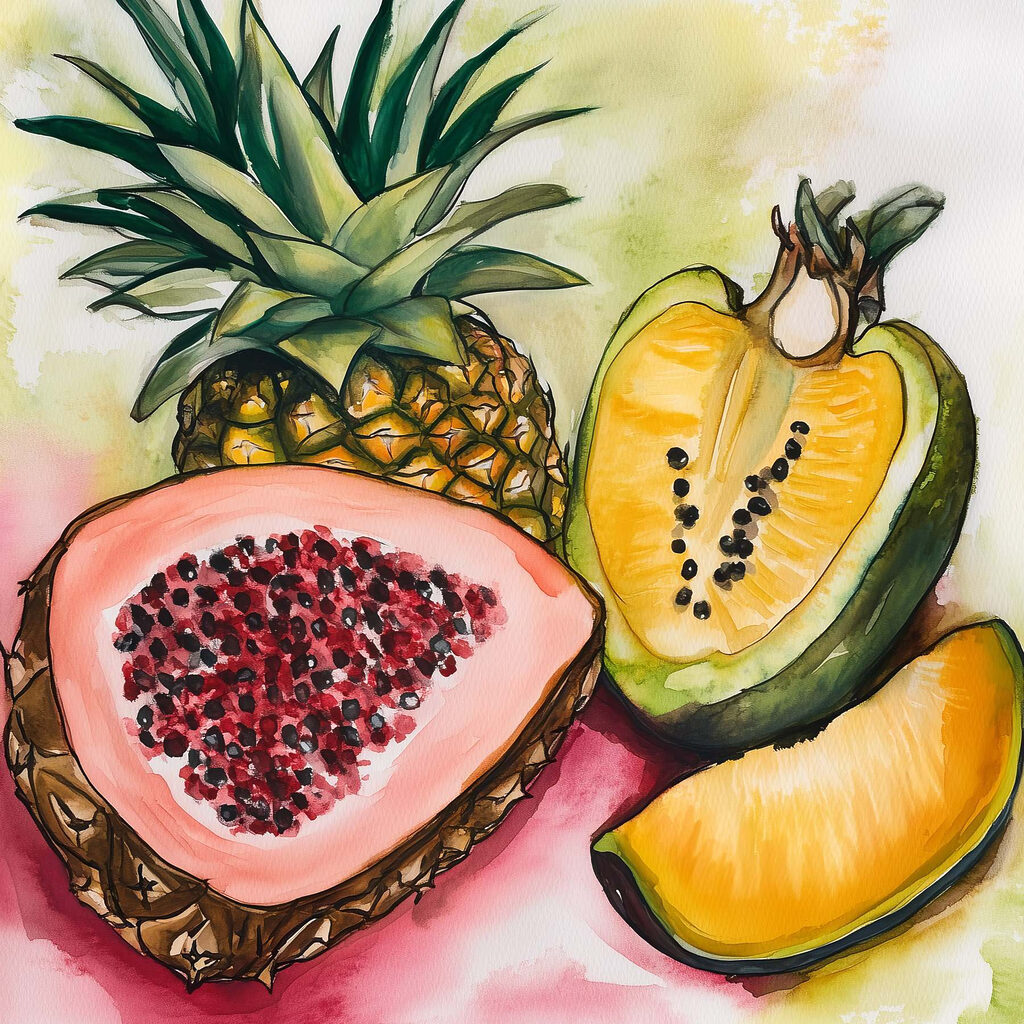 Fruits tropicaux à l’aquarelle — motif complet