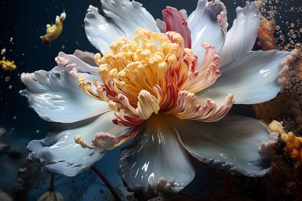 Fleur bleue, cœur orange — motif complet