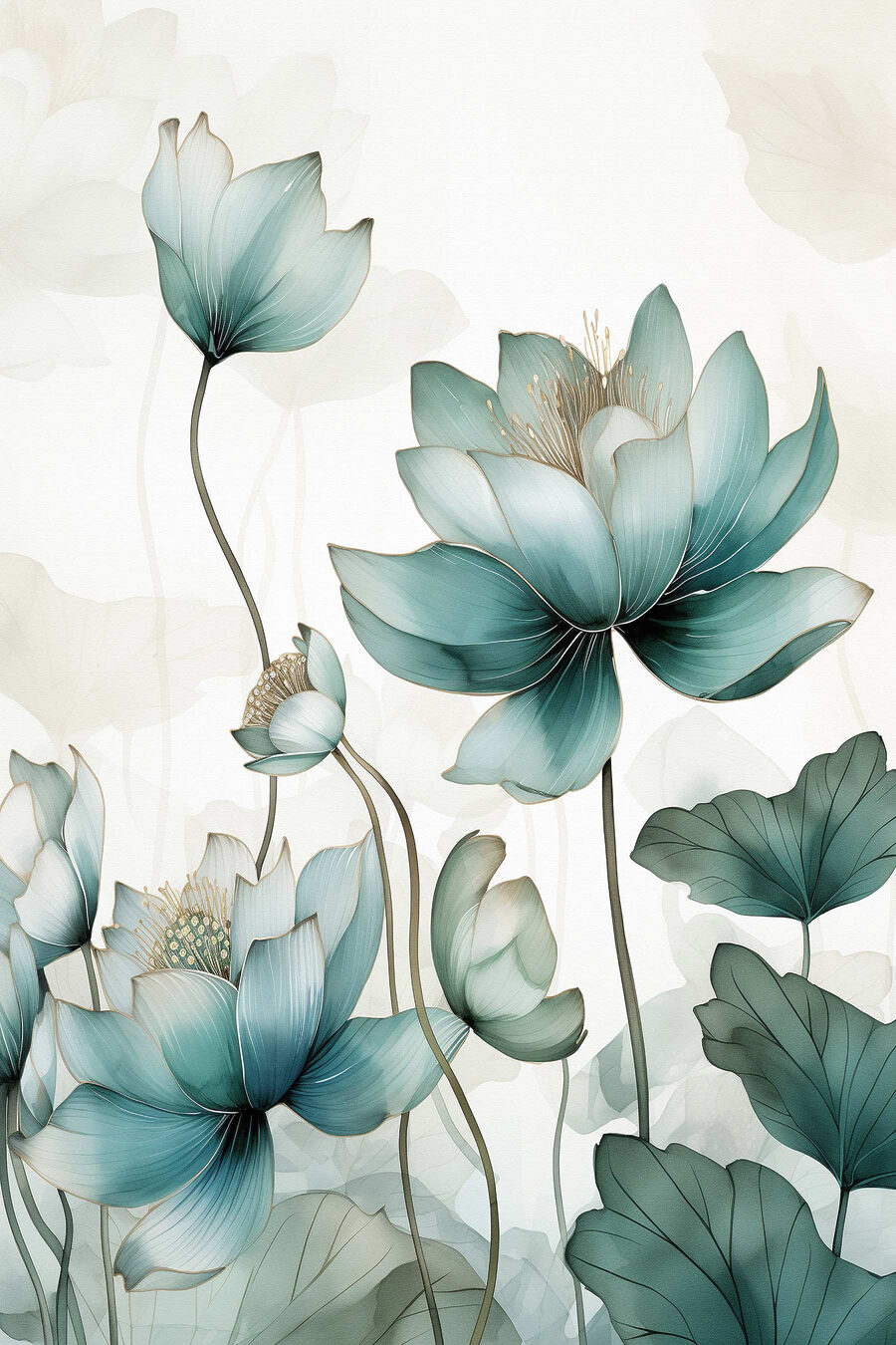 Lotus vert d’eau — motif complet