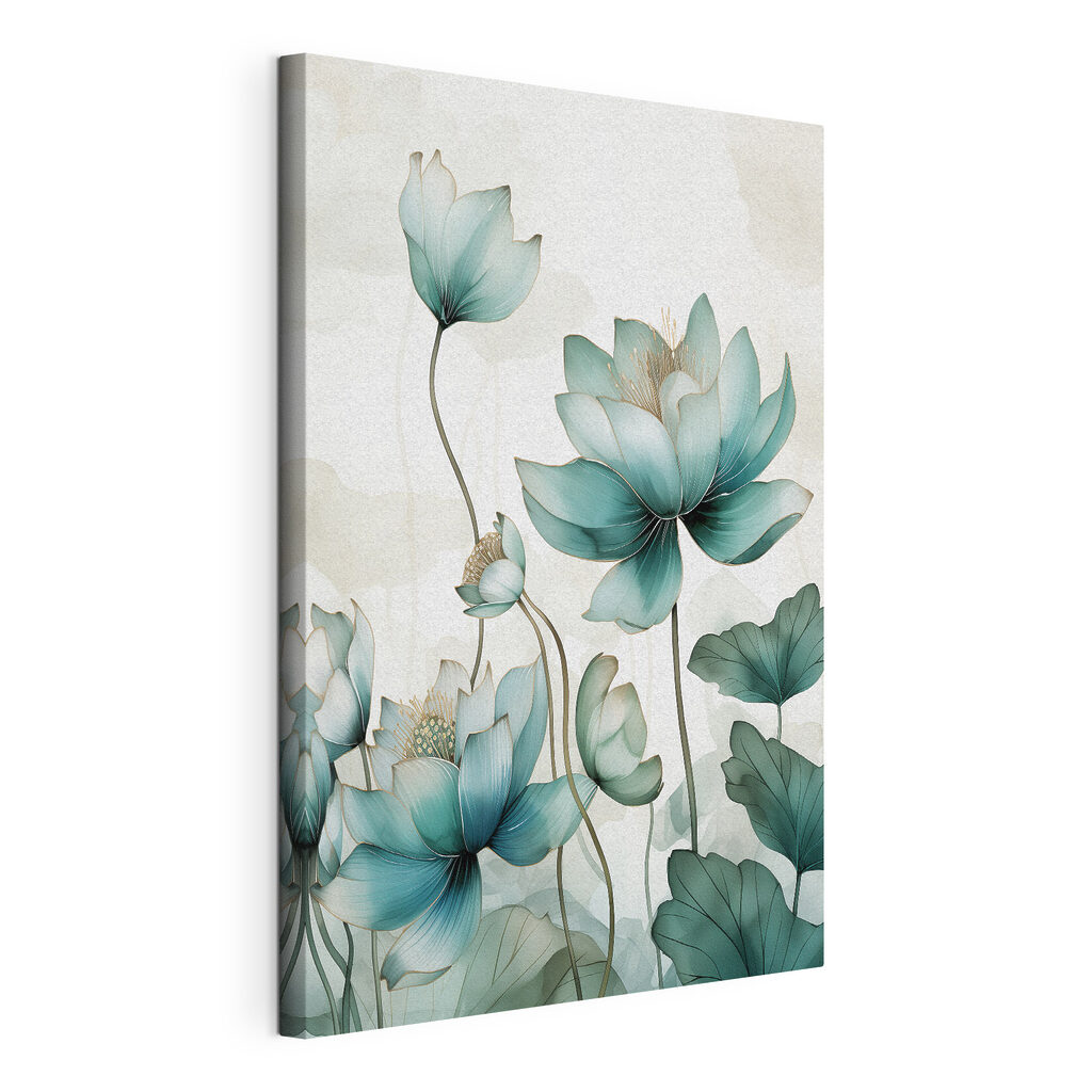 Lotus vert d’eau, toile tendue et bord enveloppé