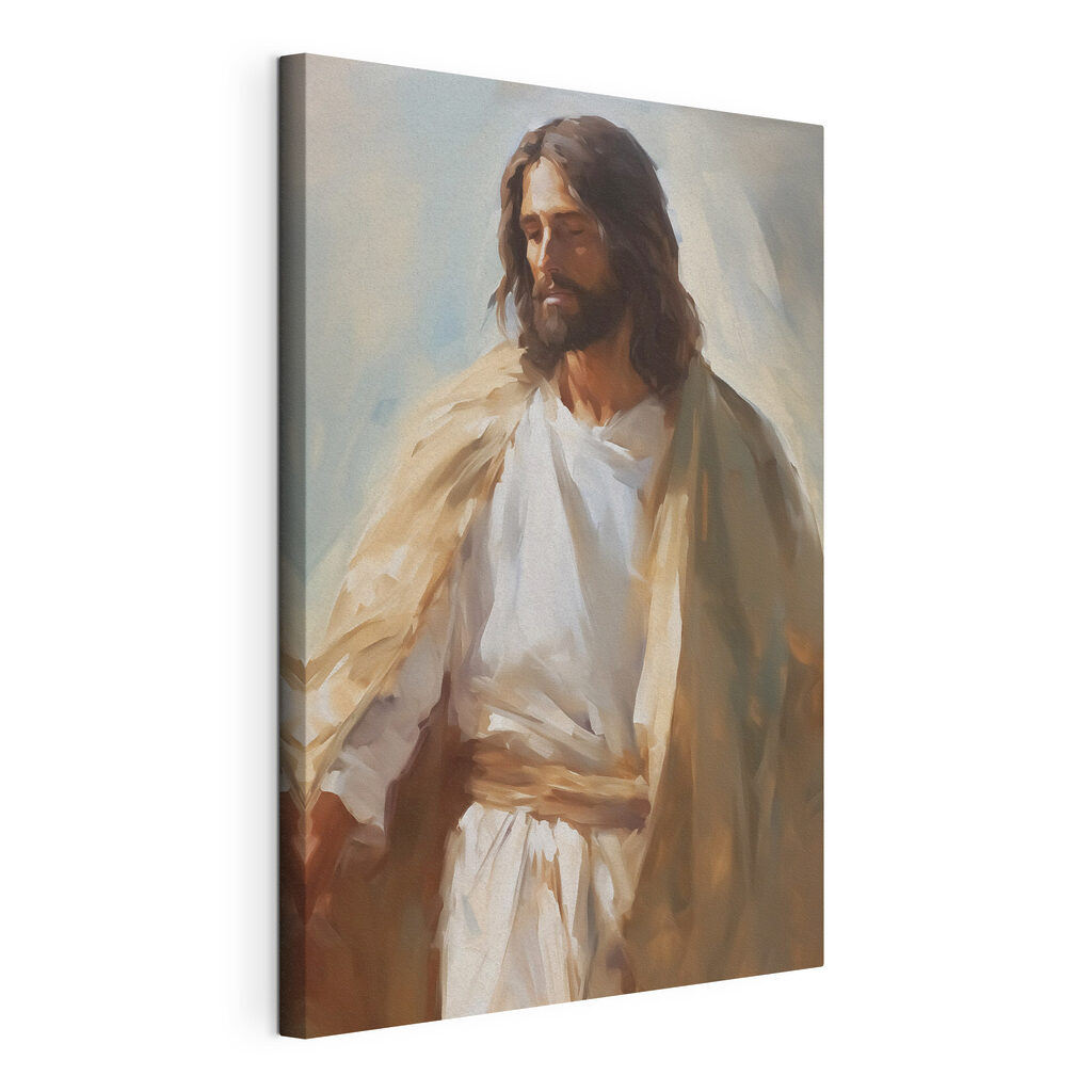 Jésus en touches chaudes, toile tendue et bord enveloppé