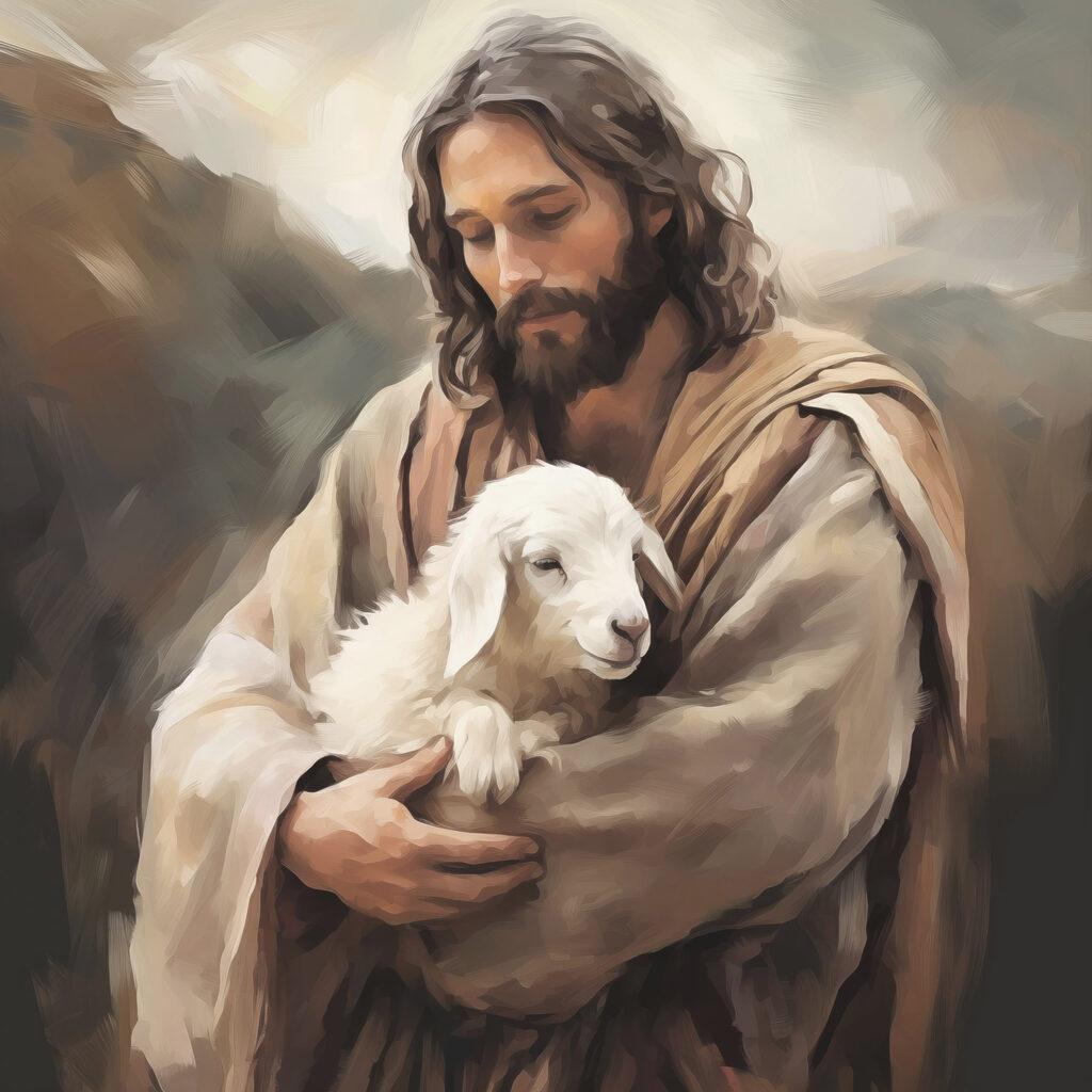 Jésus et l’agneau blanc — motif complet