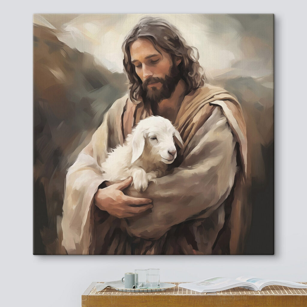 Jésus et l’agneau blanc dans un intérieur