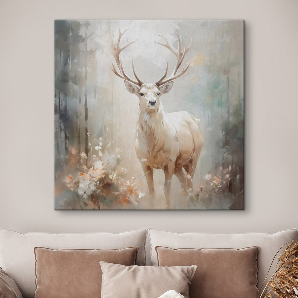 Cerf blanc des brumes dans un intérieur