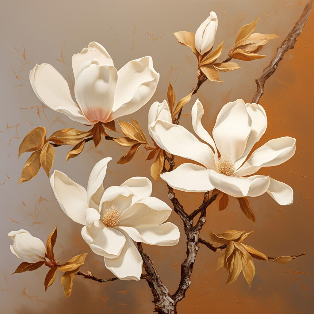 Magnolia crème sur caramel — motif complet