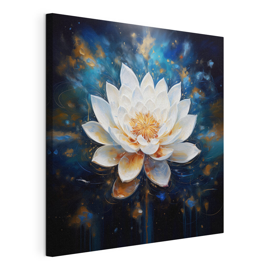 Lotus blanc du cosmos, toile tendue et bord enveloppé