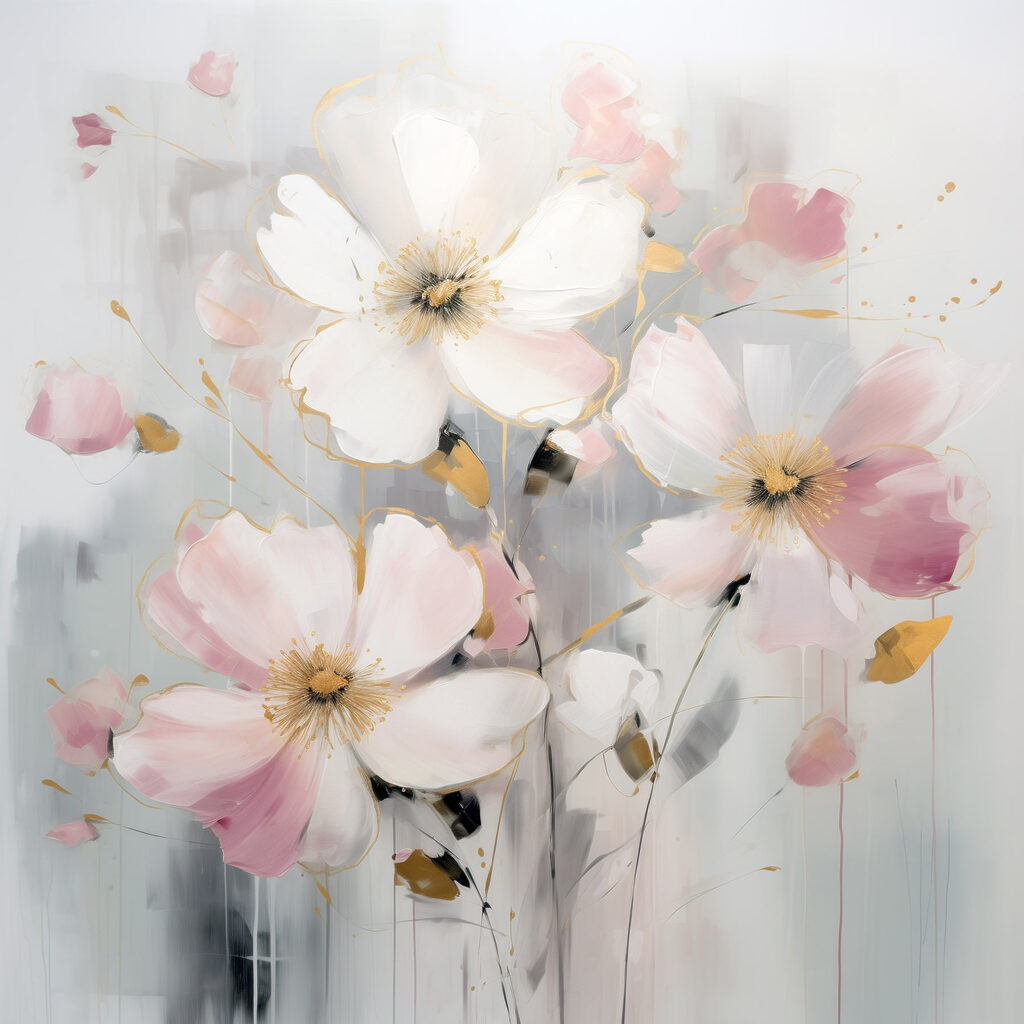 Fleurs blanches et rosées — motif complet