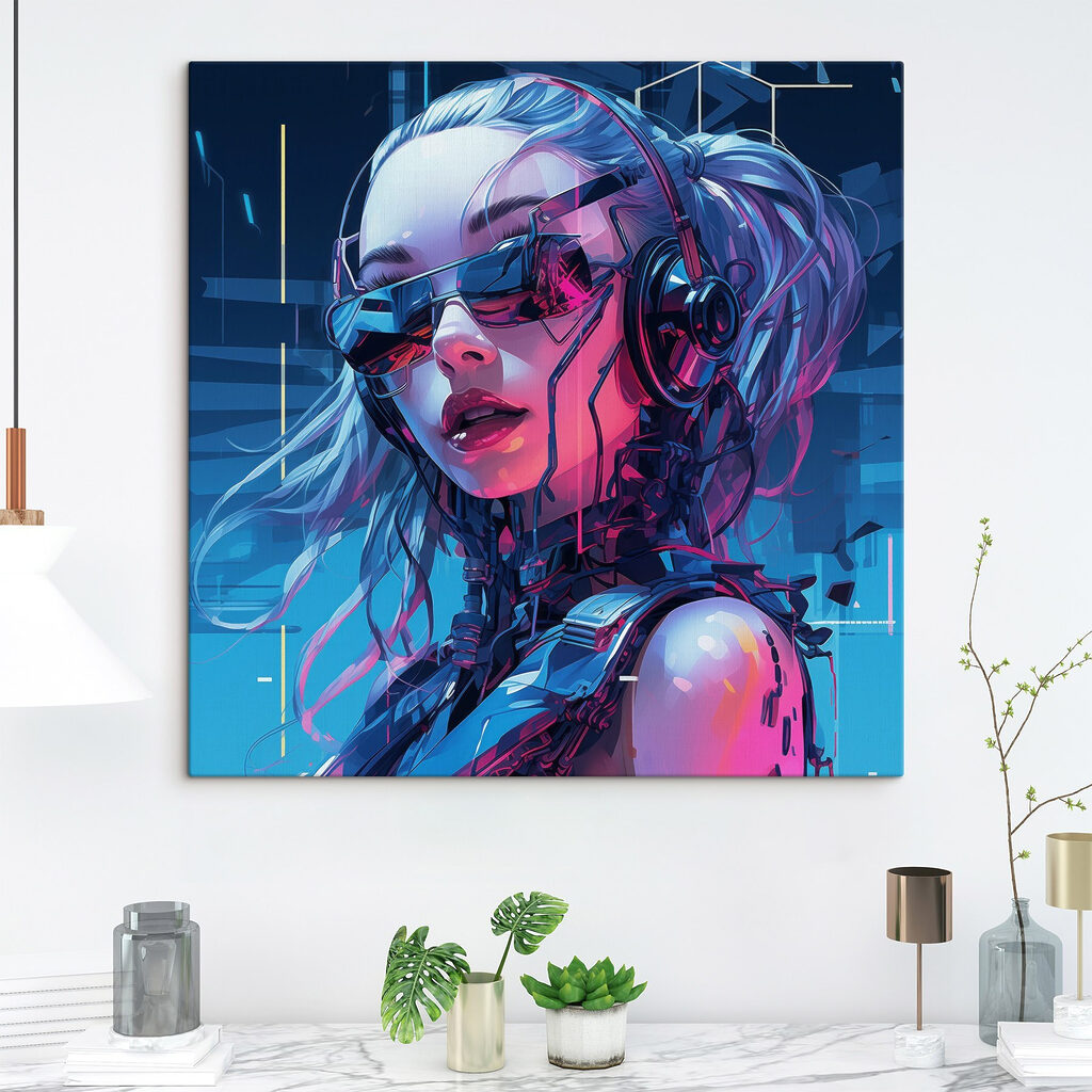 Femme aux néons roses — intérieur 1