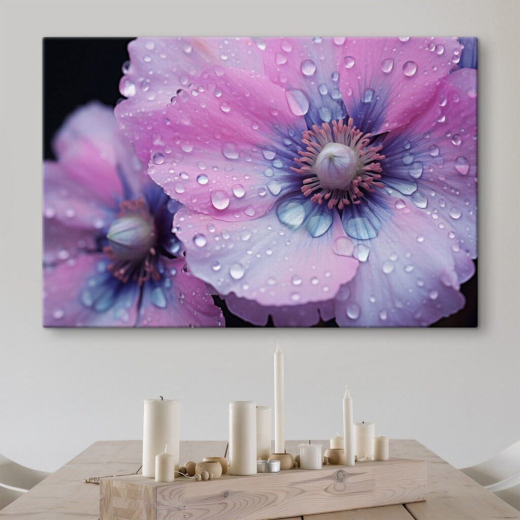 Fleur rose perlée d’eau — intérieur 1