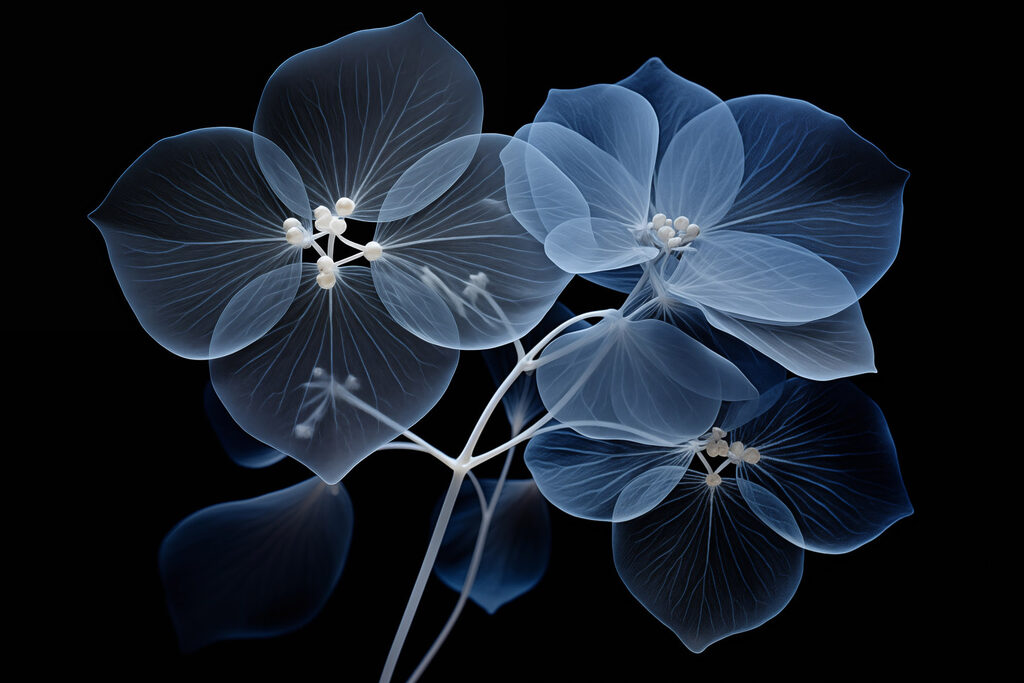 Fleurs bleues en transparence — motif complet