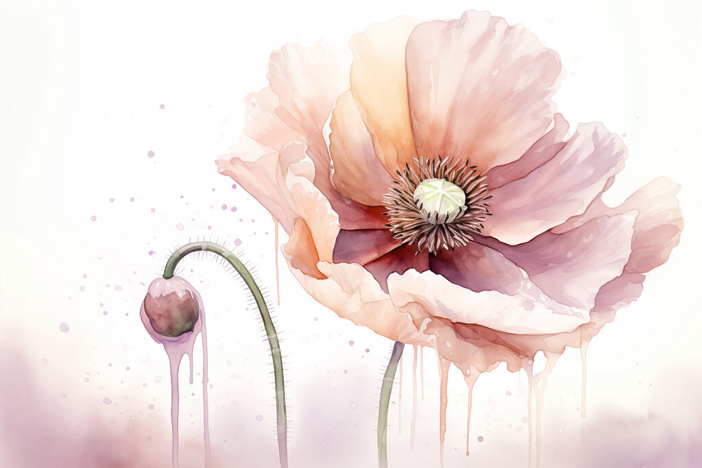 Coquelicot rose à l’aquarelle — motif complet