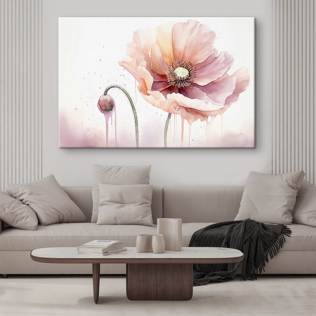 Coquelicot rose à l’aquarelle — intérieur 1