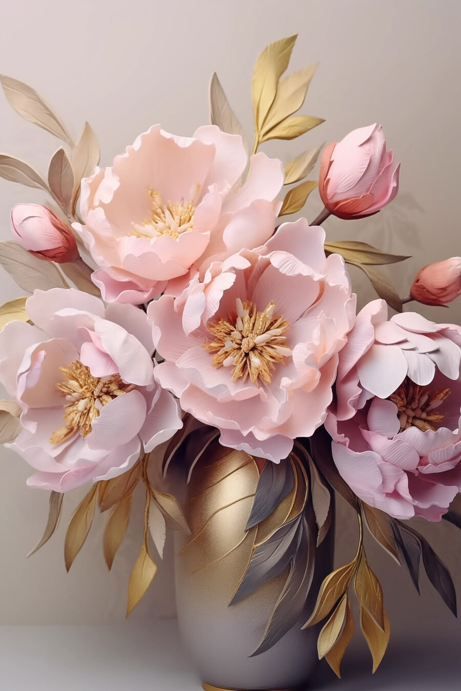 Pivoines roses sur gris — motif complet