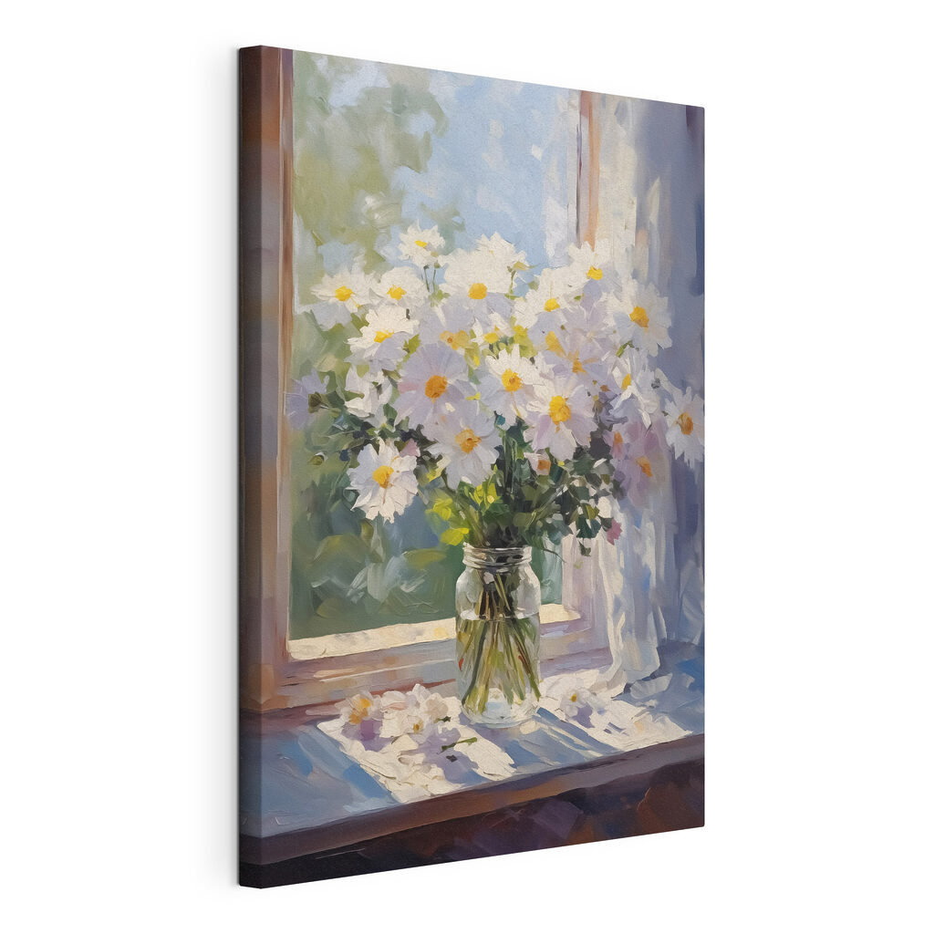 Petit bouquet de marguerites, toile tendue et bord enveloppé