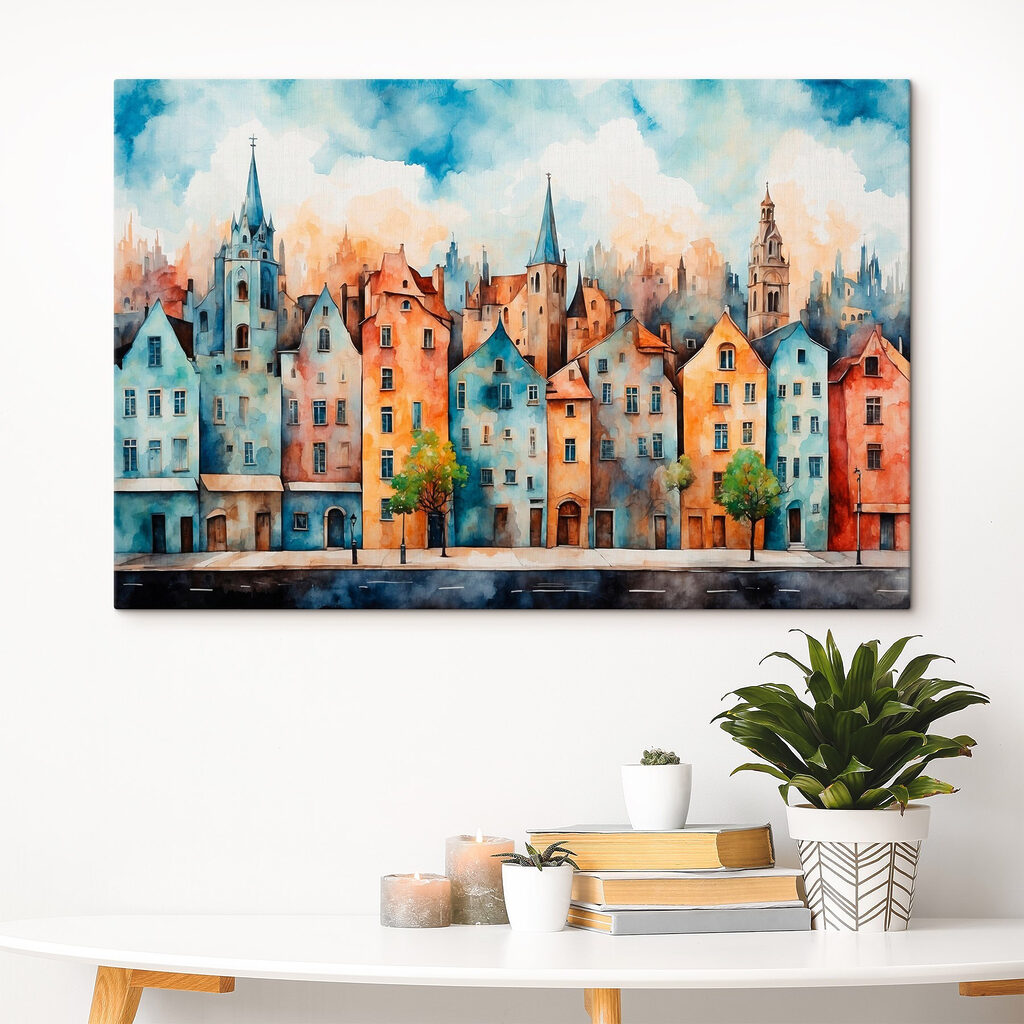 Façades colorées et tours dans un intérieur